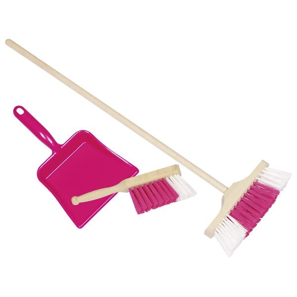 GOKI Pink Plastic Dustpan, Handbroom, and Broom