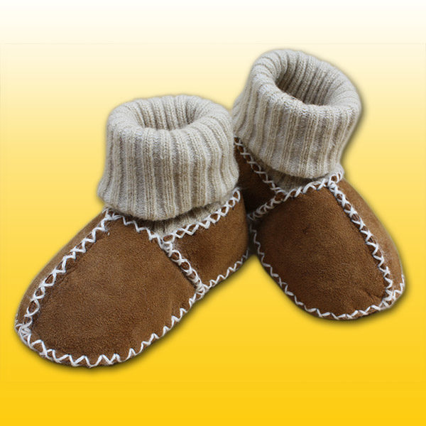 Heitmann Felle Lambskin Baby Shoes with Knitted Cuffs