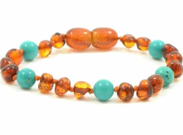 Amber and Turquoise Teething Anklet / Bracelet 14cm